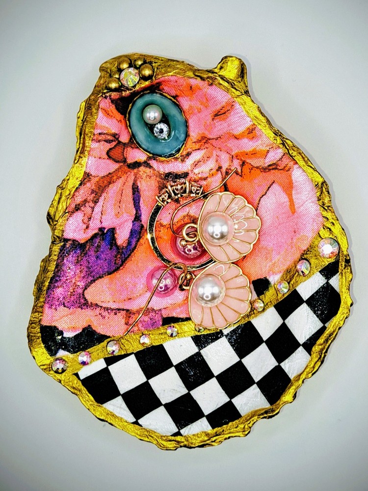 Handcrafted Decoupaged Oyster Shell Ring/Trinket Dish
