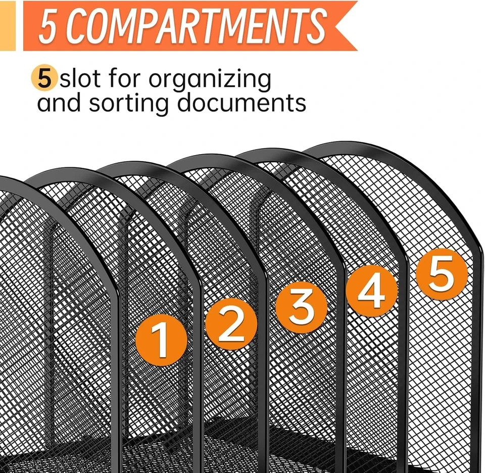 5-Section Desk File Organizer, Vertical Desktop File Holder Mail Sorter File Fol