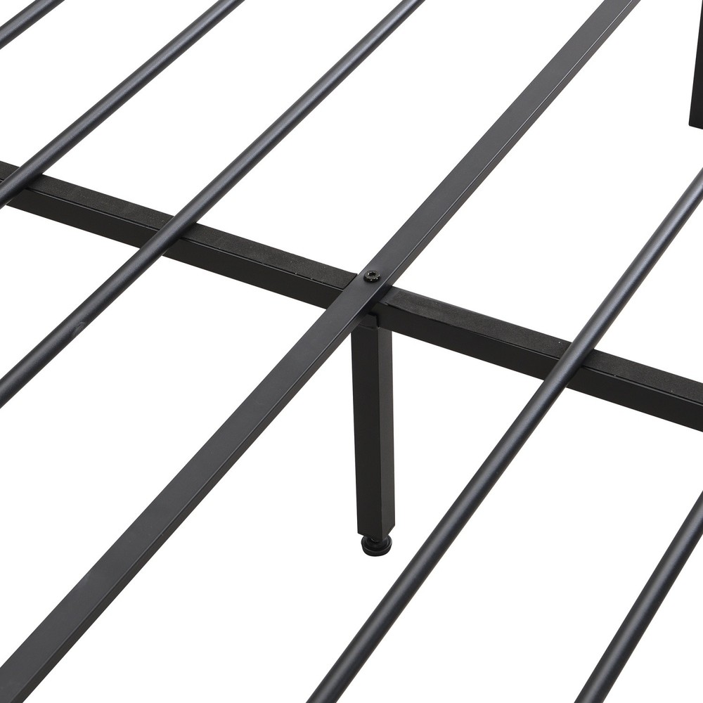 Full Size Bed Frame with Upholstered Headboard Metal Platform Bed w/ 2 Drawers