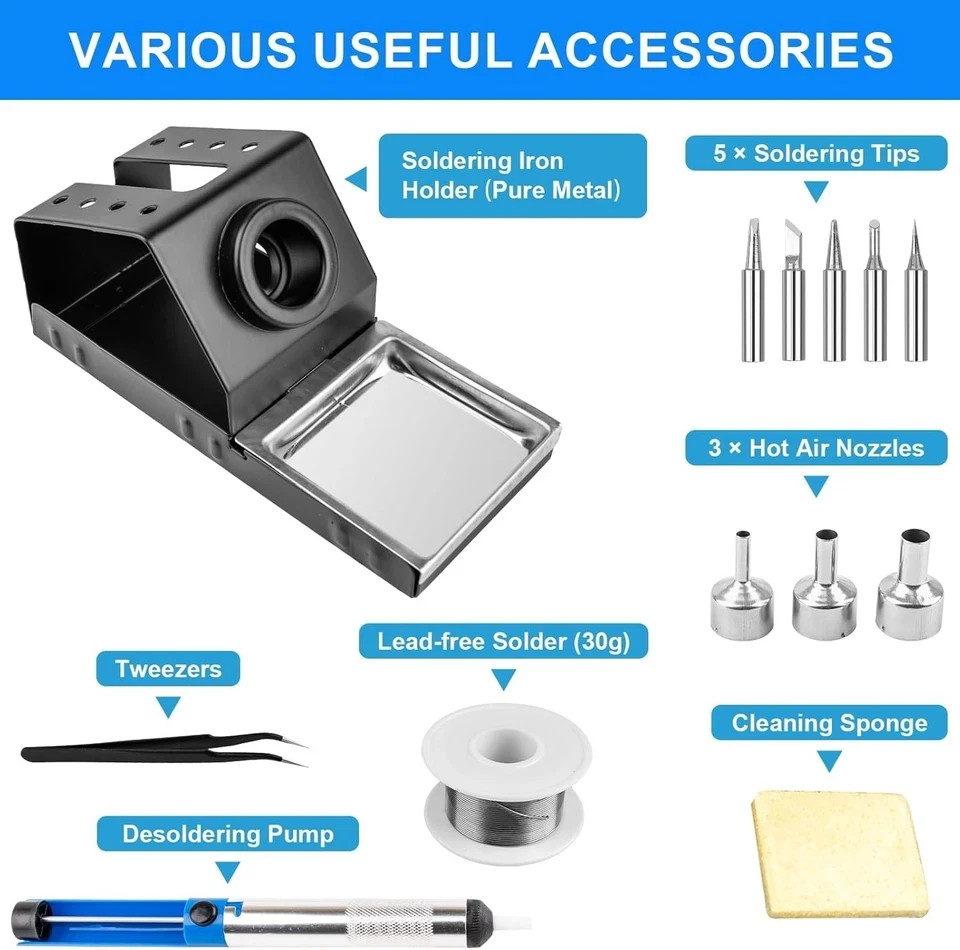 Estacion De Soldadura Estación Calor Pistola Aire Caliente Digital 2 En 1 NUEVO