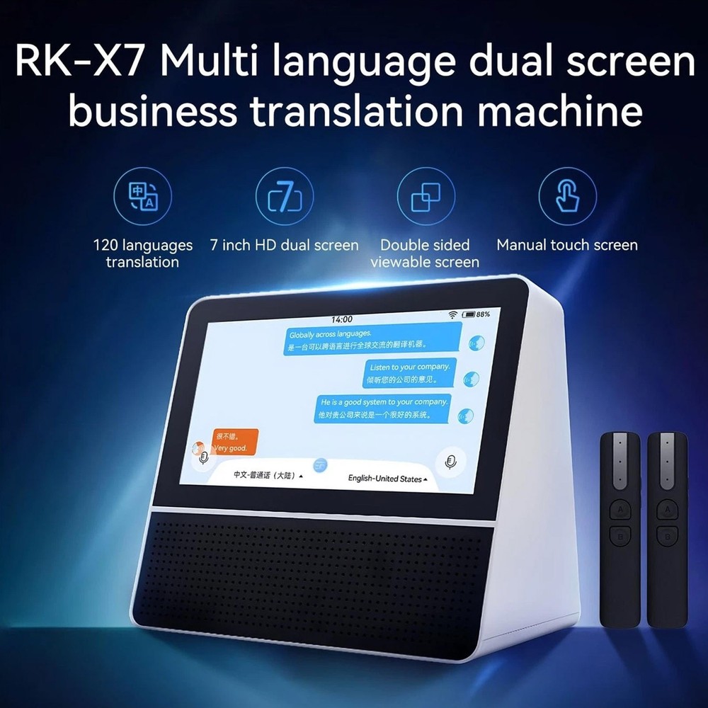 7 Inch Dual Screen Translator 120 Languages Touchscreen Device with Recording
