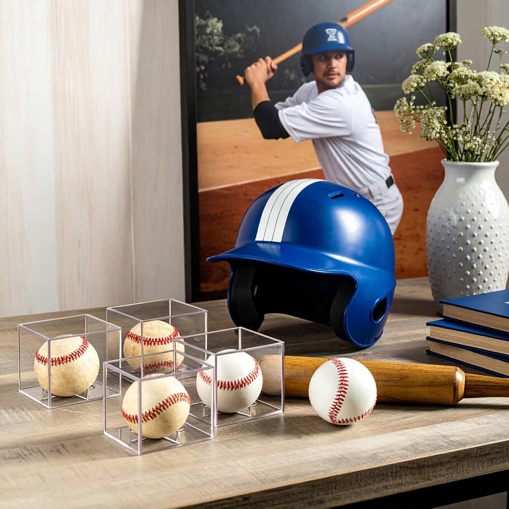 16 Pack UV Protected Acrylic Boxes for Display,Clear Display Case Baseball Cube