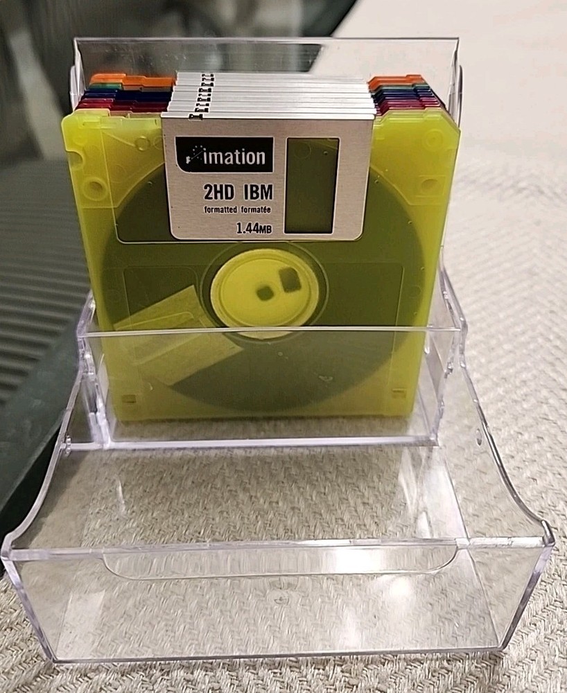 Imation Neon Floppy Disk Lot ~ 9 Disks + Case ~ 2HD IBM Formatted ~ 1.44MB