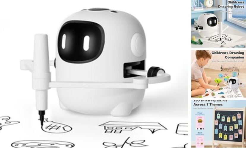 Drawing Robot for Kids with 150 Cards, Voice Interactive Educational White
