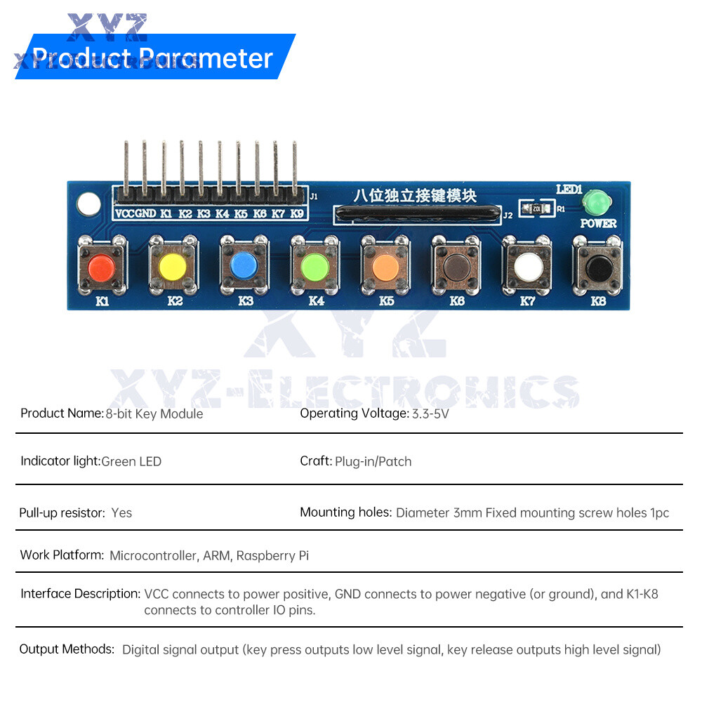 8 Independent Key Button Module With LED Indicator Keyboard Module For Arduino