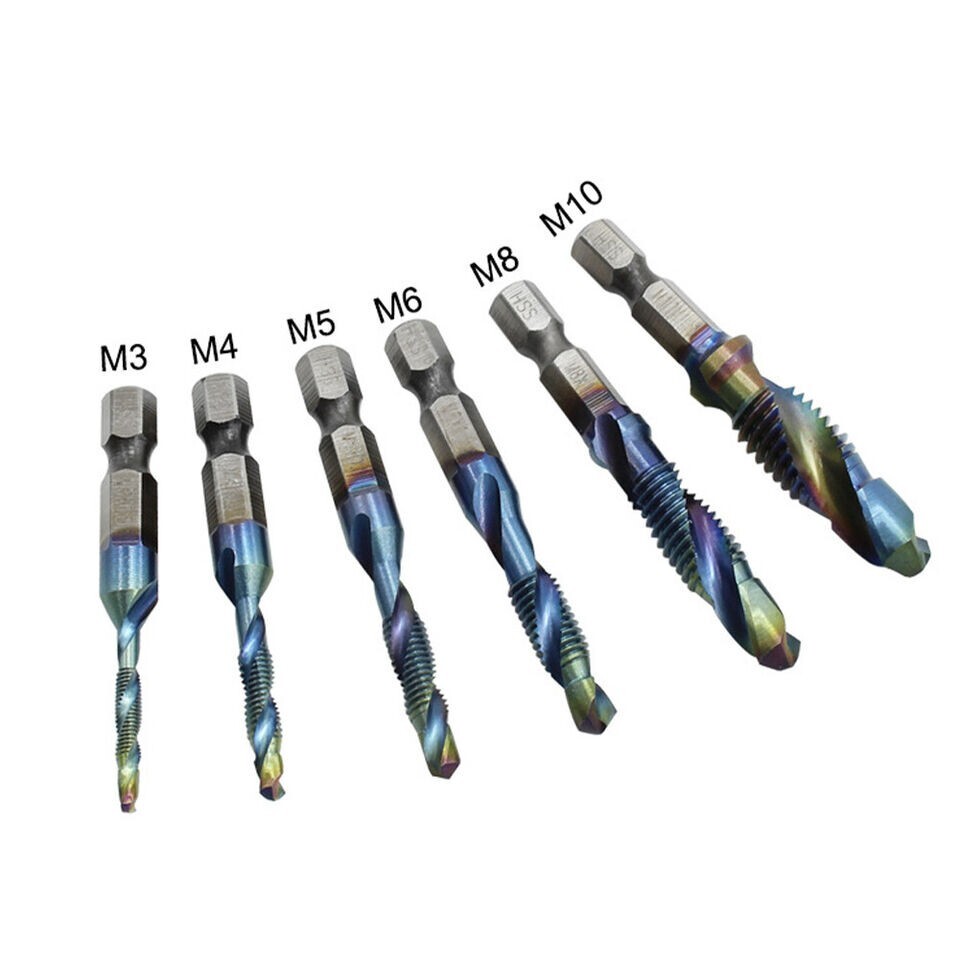12Pcs HSS Hex Shank Drill Bits Tap M3-M10 Metric SAE Screw Thread Drill Bits Set