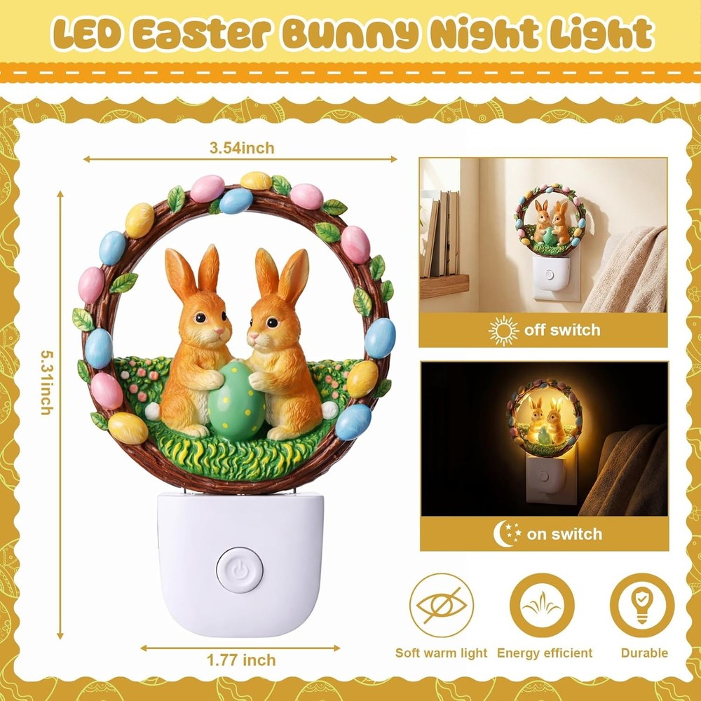 VIHOSE Easter Night Light Easter Bunny Light Decoration Plug into Wall LED Night