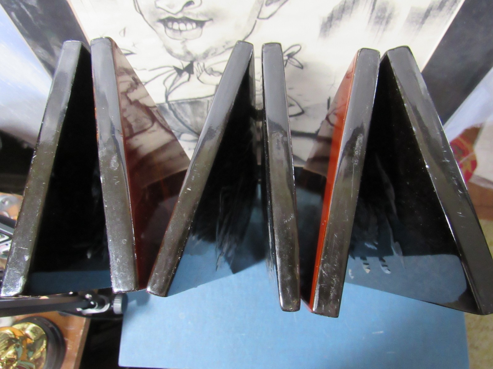 Asian 6 Panel 2 Side Lacquer Wood MOP Abalone Gold Fish Screen Divider 14"x28"