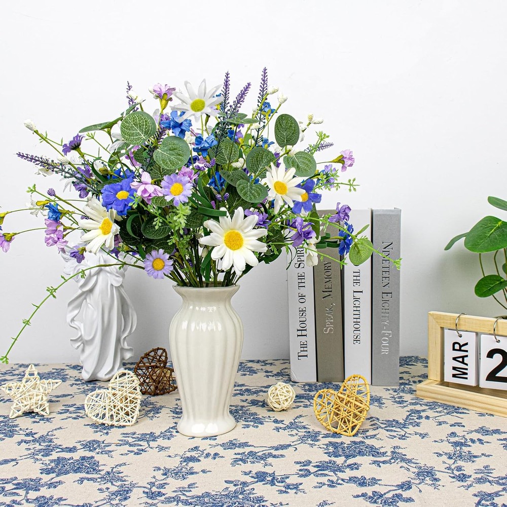 12 PCs Artificial Spring Flowers Blue Rustic Blue and White Artificial Flowers