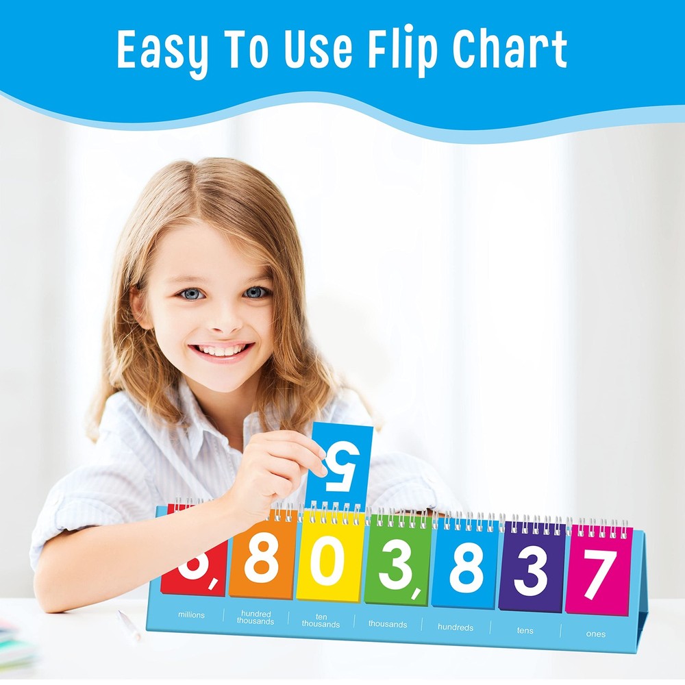 SpriteGru Freestanding Place Value Flip Chart, Double Side with Whole Numbers...