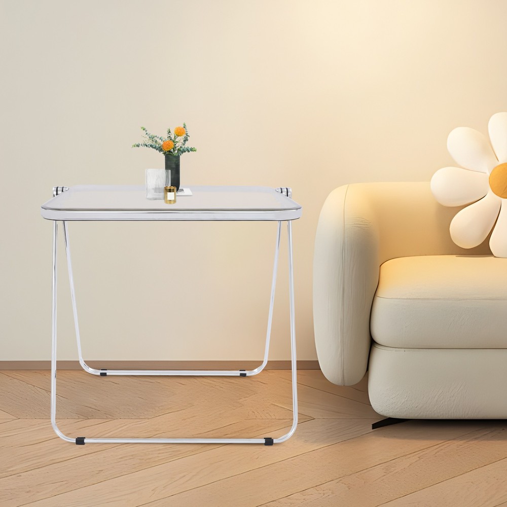 Clear Foldable Side Storage Table Tiny Desk For Home Office Small Computer Desk