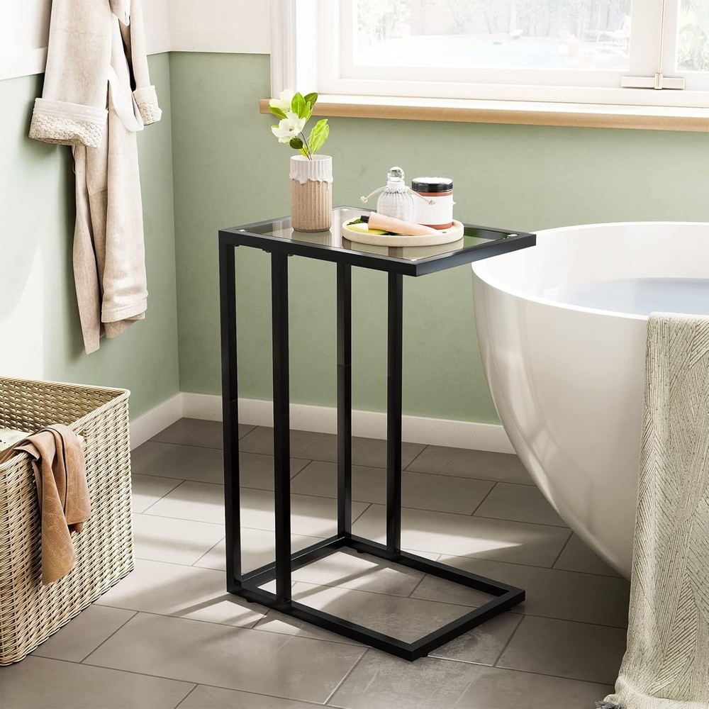 Black C Shaped End Table Set of 2 Side Table Sofa Couch Table Small Space