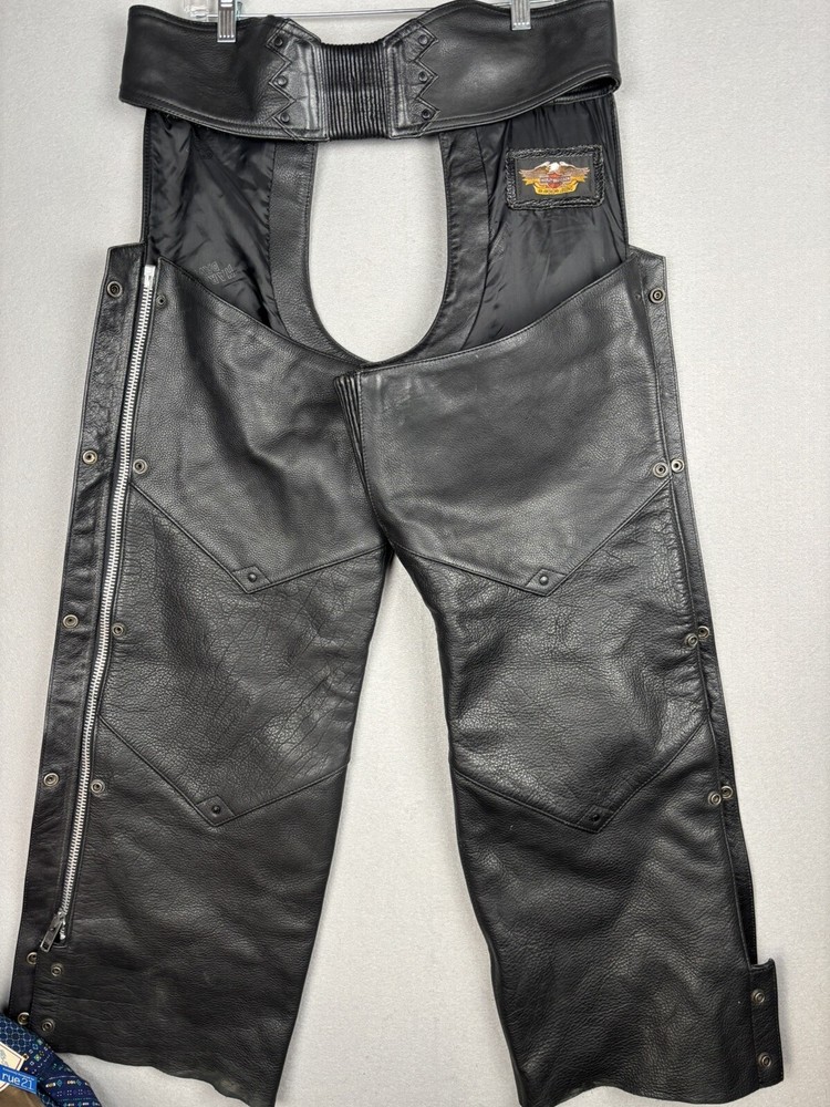 Harley Davidson Men’s Leather Chaps Size M Regular Zip And Snap Side 4013