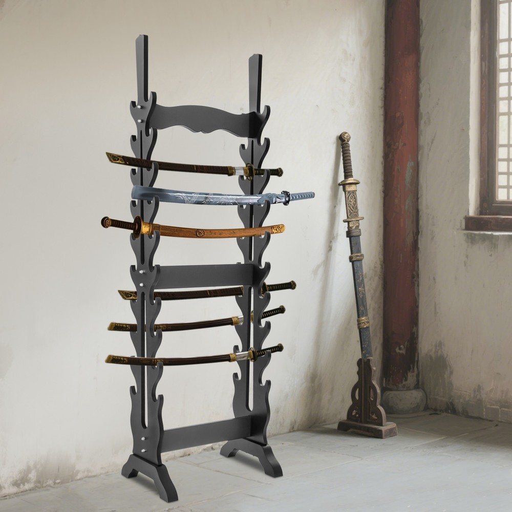 Black Sword Rack Display Mount - Floor Standing Medieval Display Decor Rack