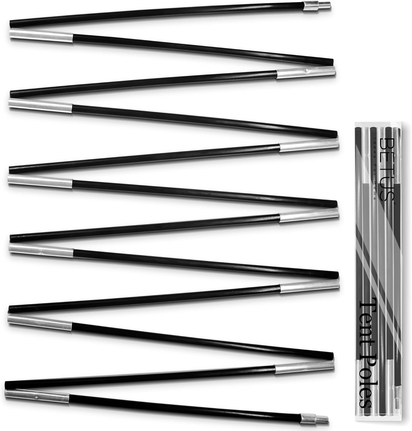 Betus Fiberglass Tent Poles Replacement - Pre-Assembled Black Tent Pole 12Ft