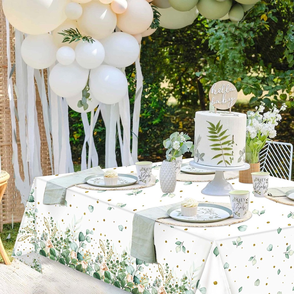 Sage Green Eucalyptus Leaf Tablecloth for 108" x 54" (Rectangular), Greenery