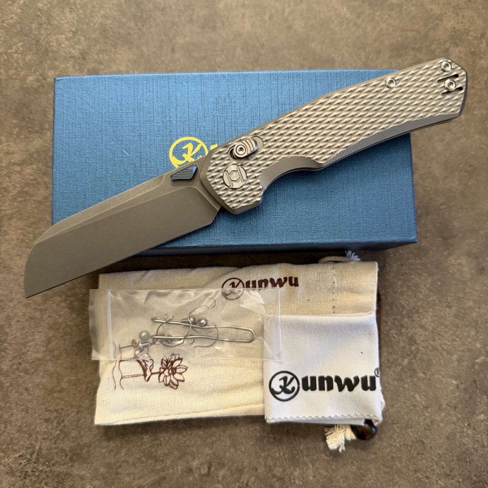 KUNWU KNIVES Chad XT Folding Knife (Diamond Pattern Titanium/PM60) EDC - NEW!