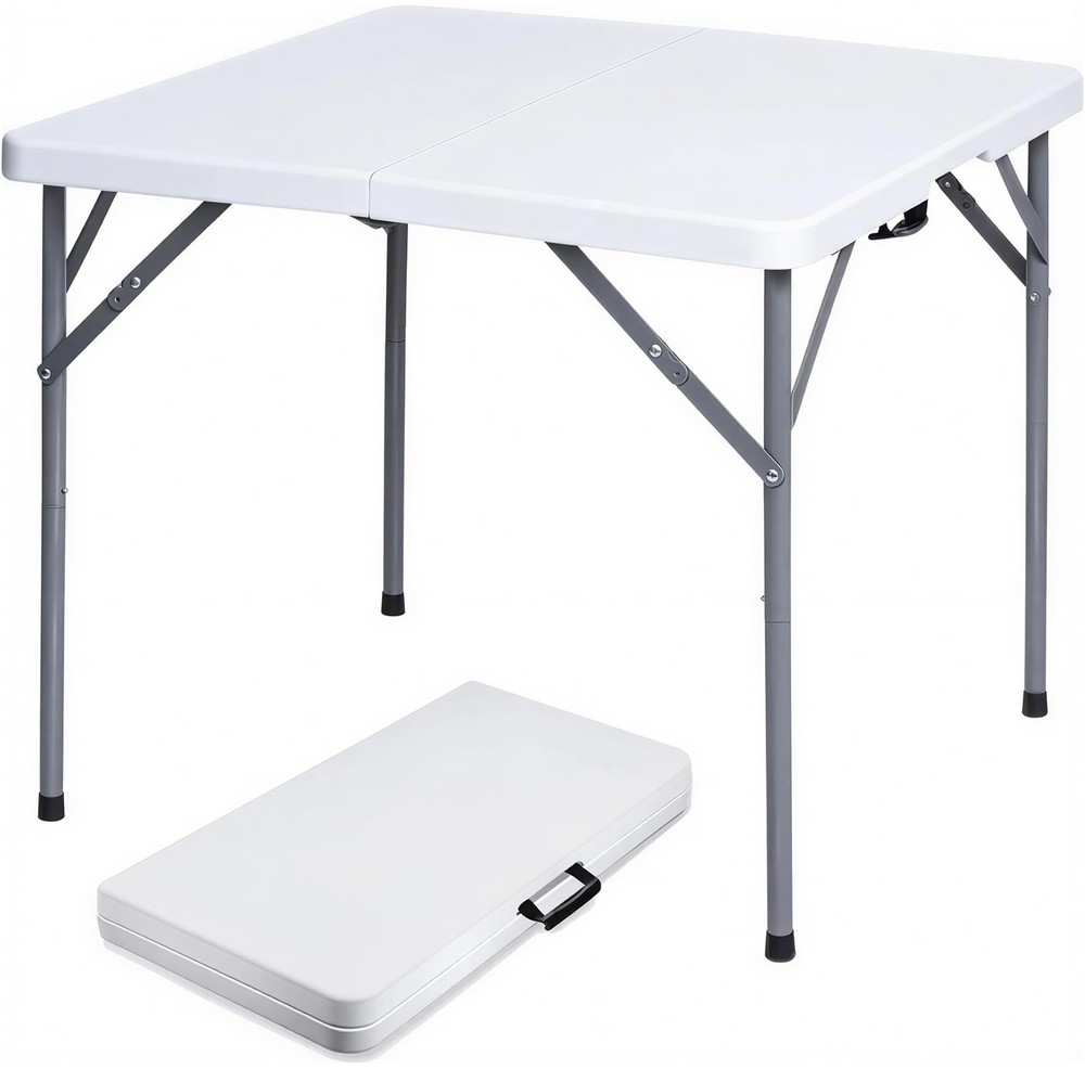 34" Square Folding Table with Resin Top, Plastic Folding Card Table with Coll...