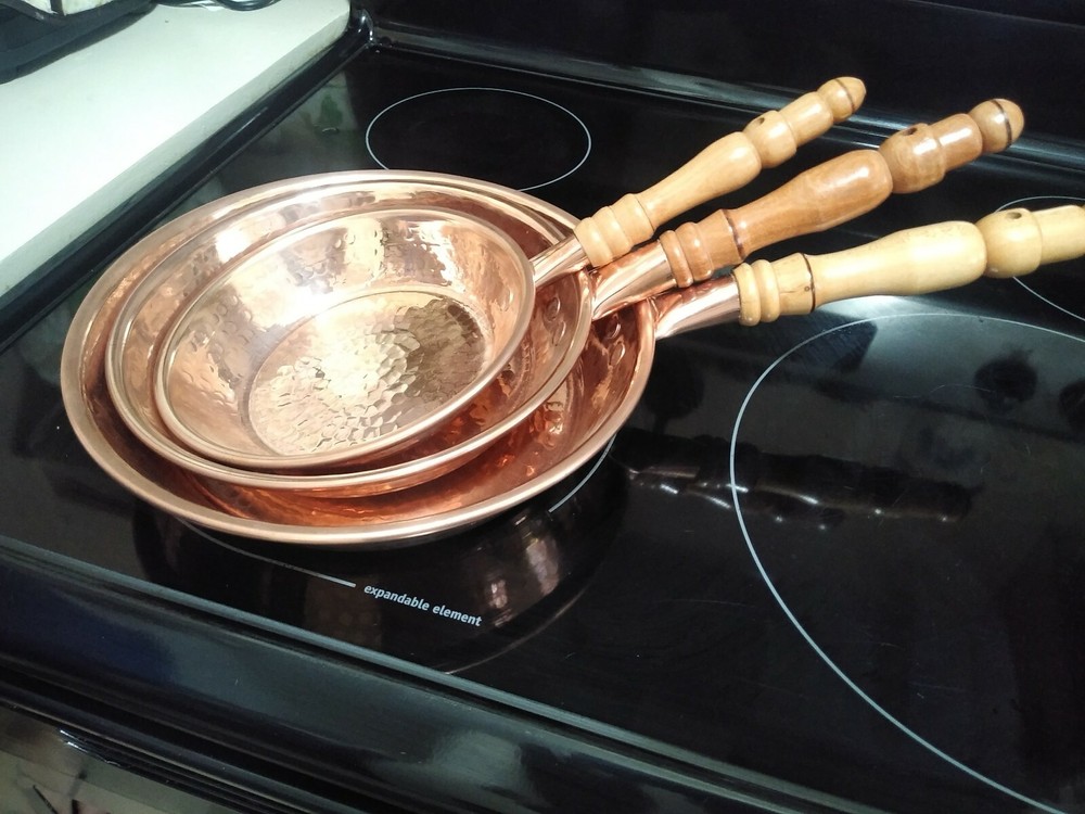 Set of 3 handmade Copper pan set. Mexican pans. Manually hammered