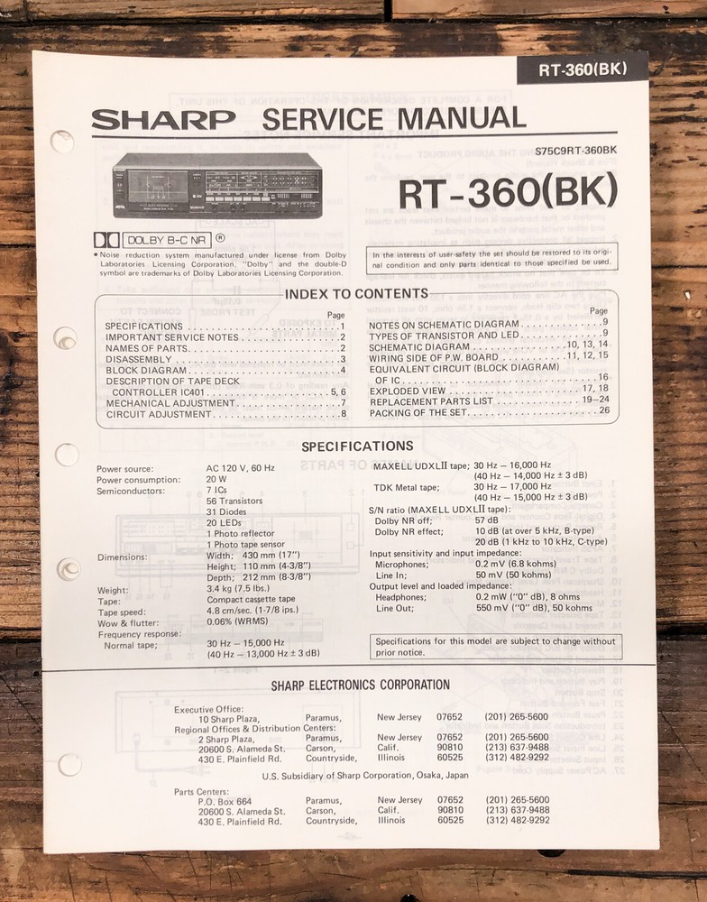 Sharp RT-360 RT-360BK Cassette  Service Manual *Original*