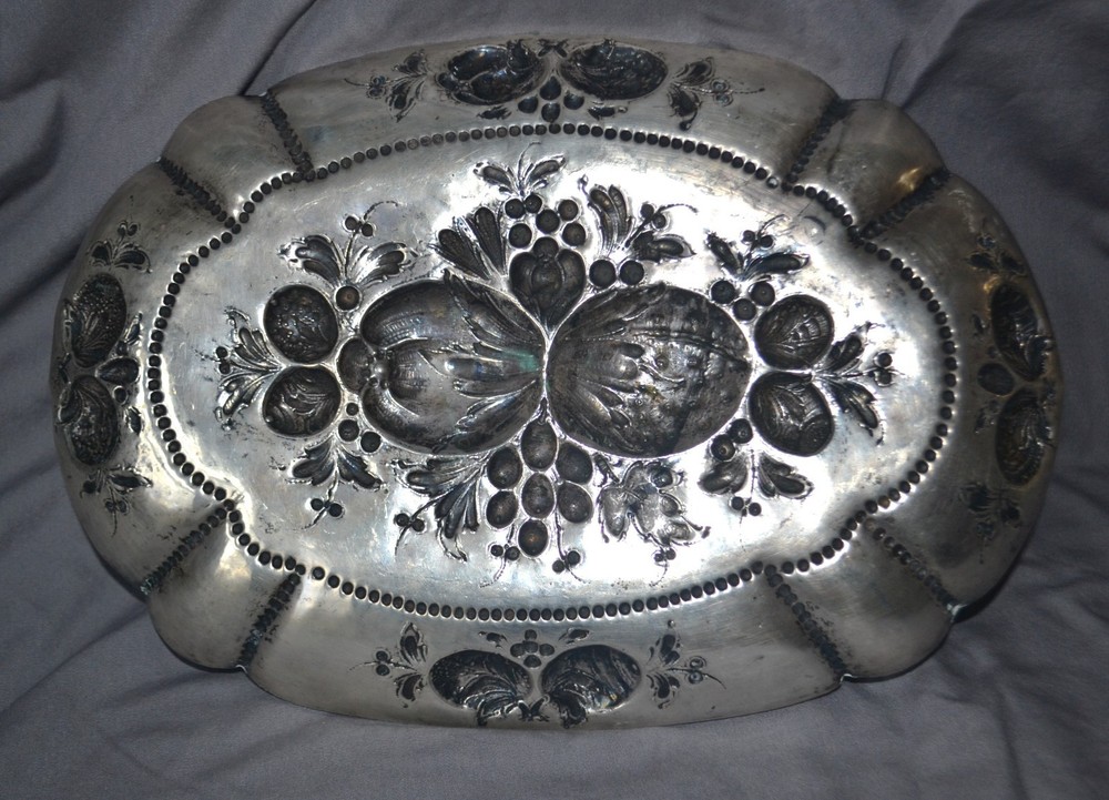Antique German 800 Silver Repousse "Fruit" Tray Bowl