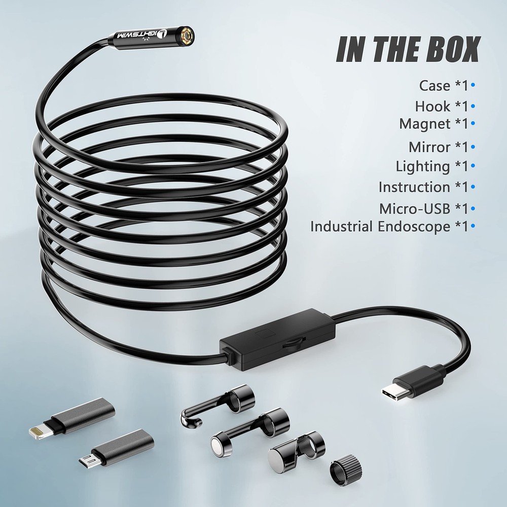 1920P Endoscope Snake Inspection Camera, Lightswim Type C Borescope, Scope Ca...