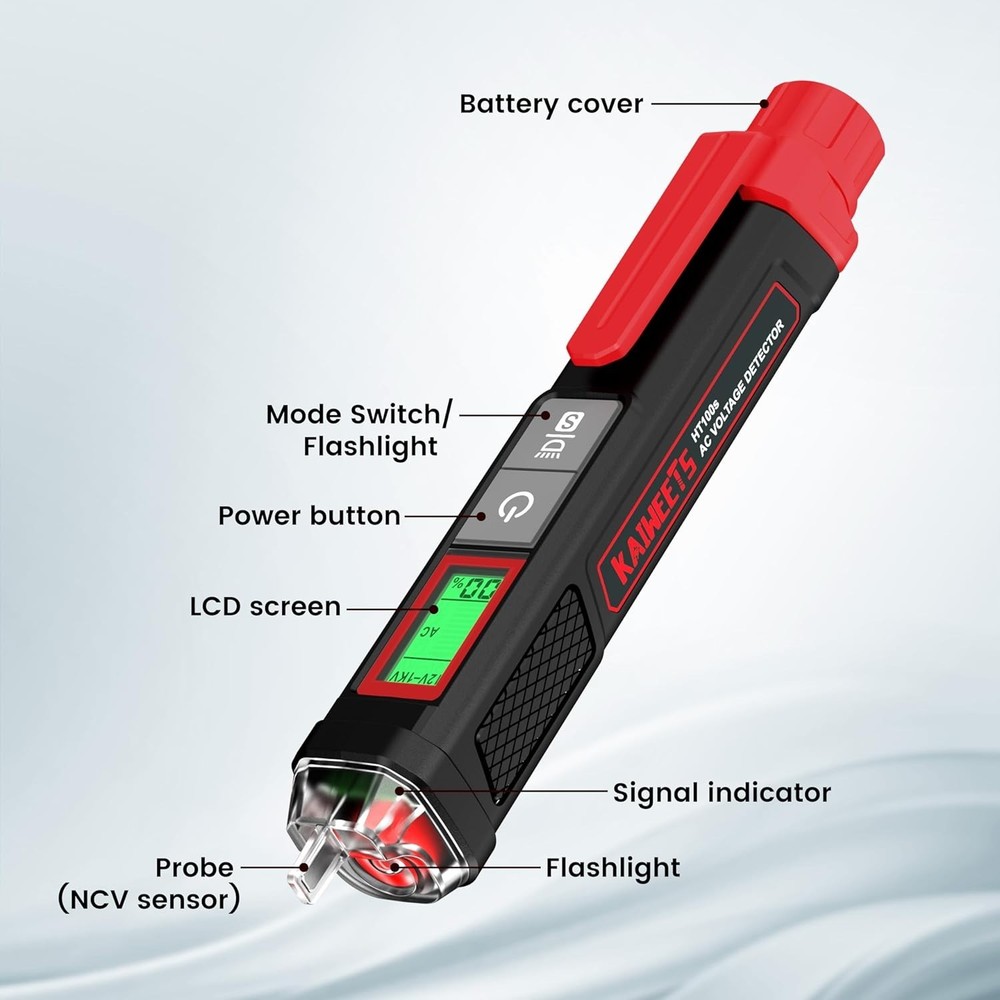 Compact Dual Range Voltage Tester with LCD and High Voltage Alert Features
