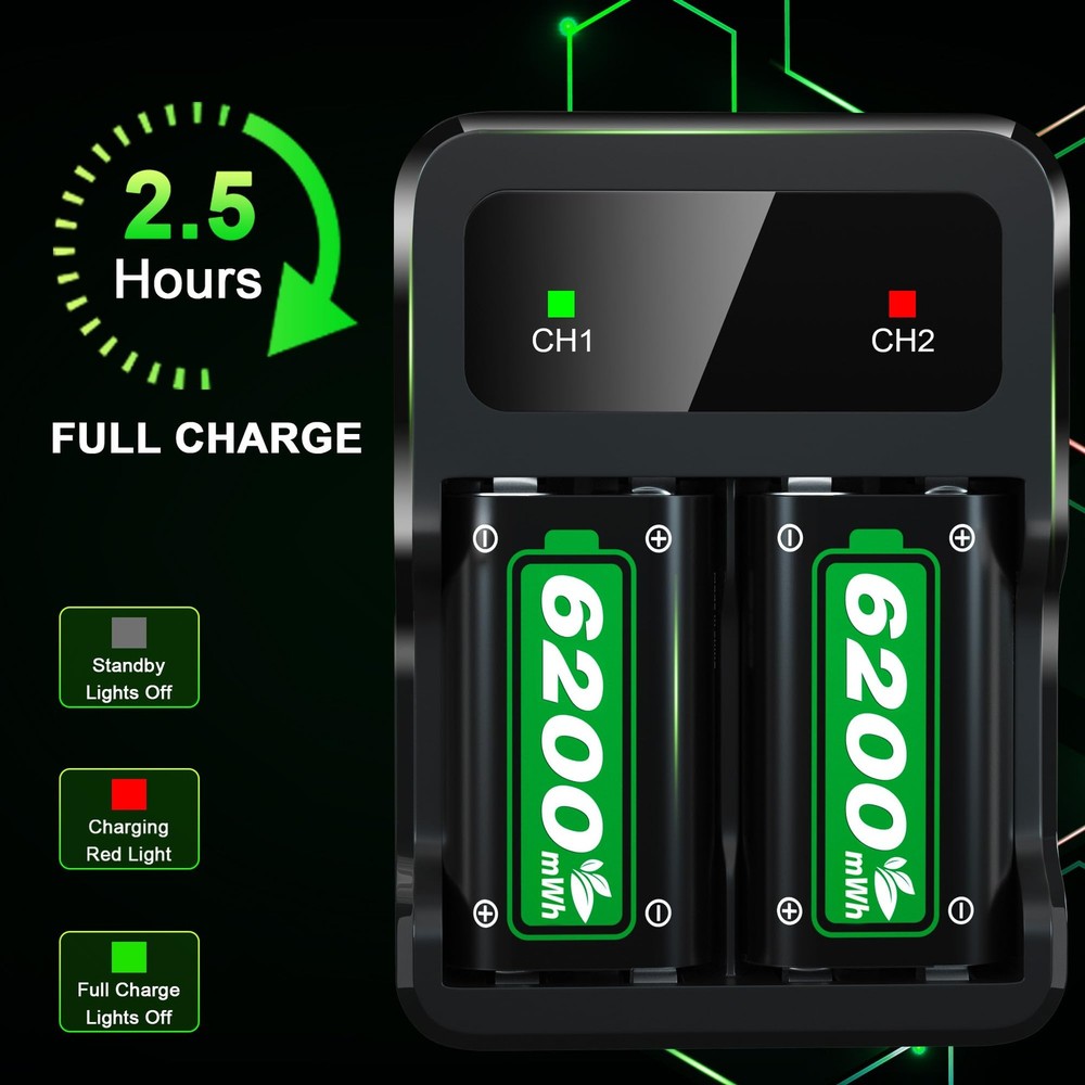 Ponkor 2x 6200mAh Rechargeable Battery Pack for Xbox Controllers
