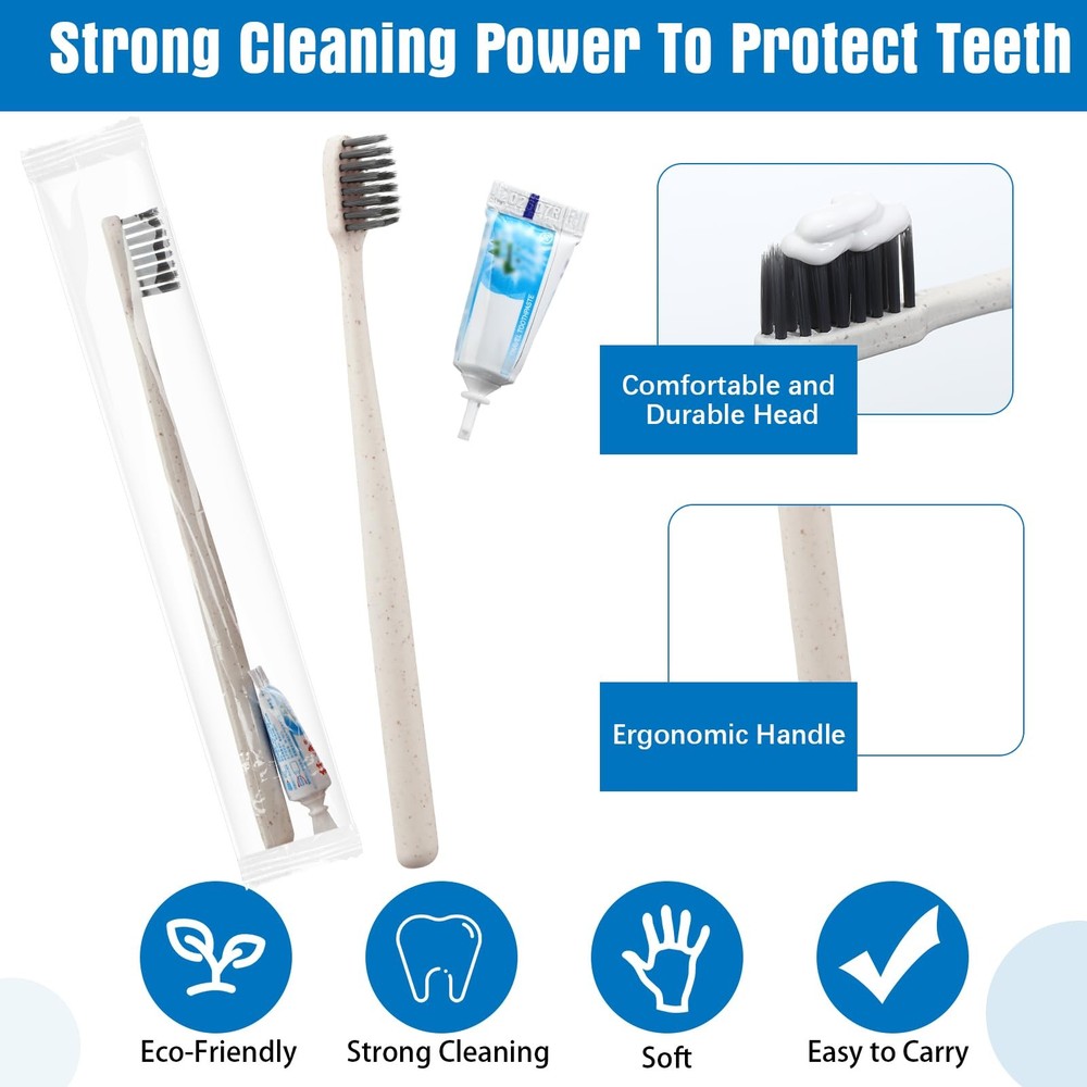 Uiifan 100 Sets Disposable Toothbrushes with Toothpaste Bulk Individually Wra...