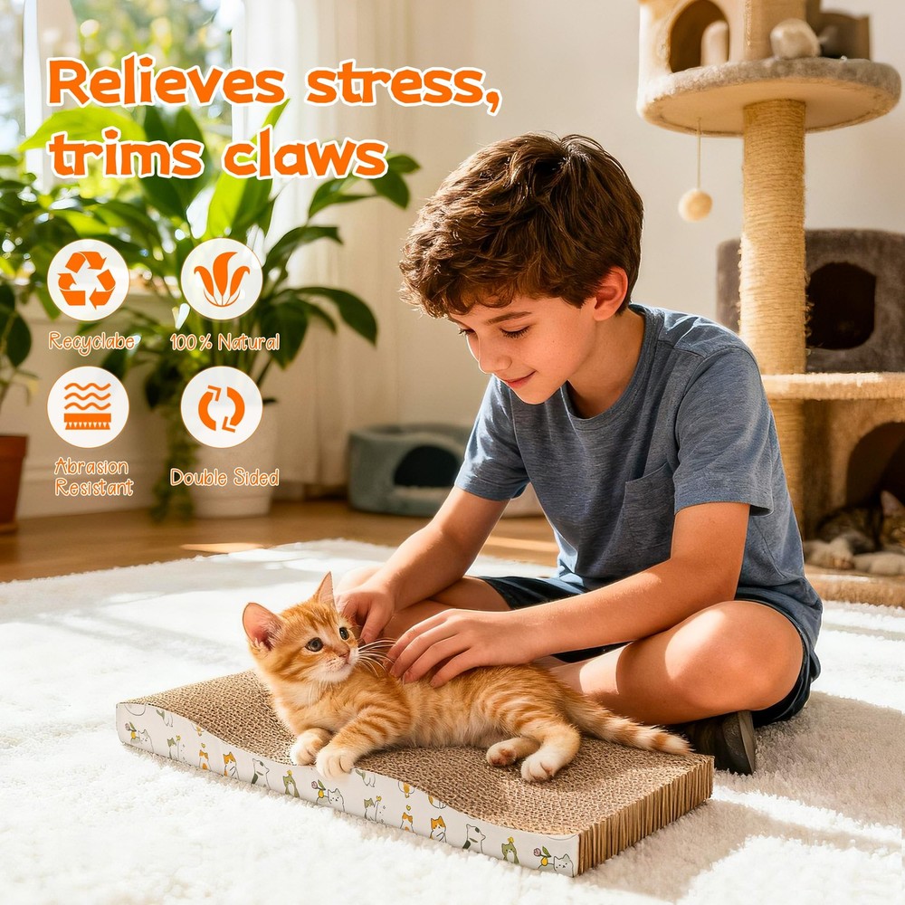 Cat Scratch Pad 2 Pack, Waved Cardboard Cat Scratcher with Catnips, Scratchin...