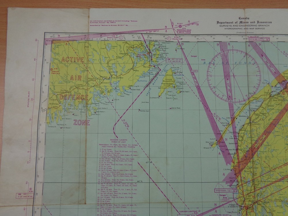 WW2 (1945) "RESTRICTED" RCAF Map "ACTIVE AIR DEFENCE ZONE - OFFICIAL USE ONLY"