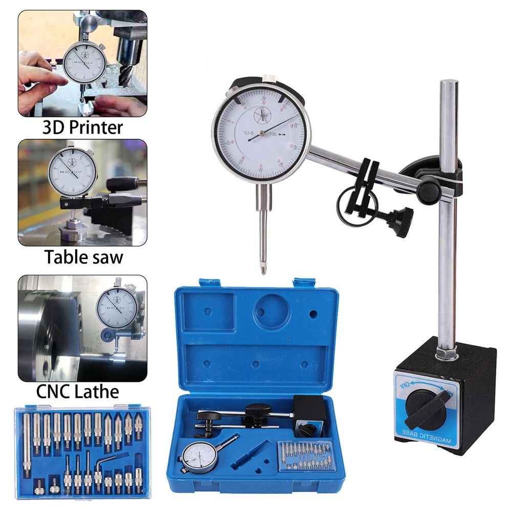 Dial Indicator with Magnetic Base Holder Fine Adjustable Long Arm 0-10Mm Profess