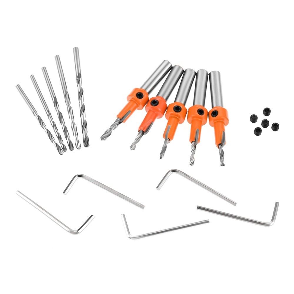 5 x Adjustable Countersink Drill Bits Set For Home Repairs Craftsmanship DIY