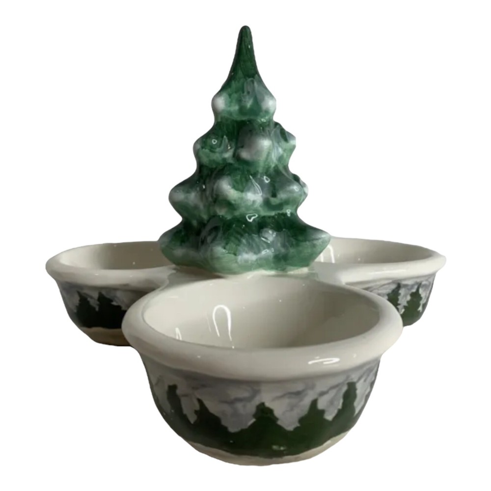 Maxcera Christmas Tree 3 Section Dish Bowls Snack Candy Server