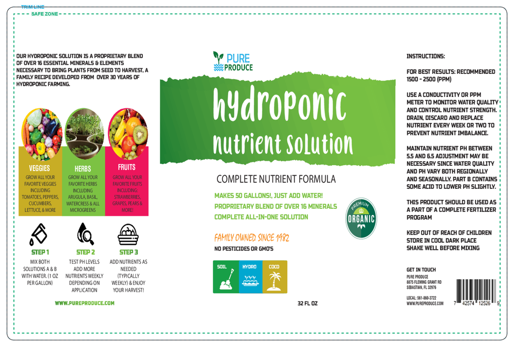 Hydroponic Nutrient Mix by Pure Produce 32 oz