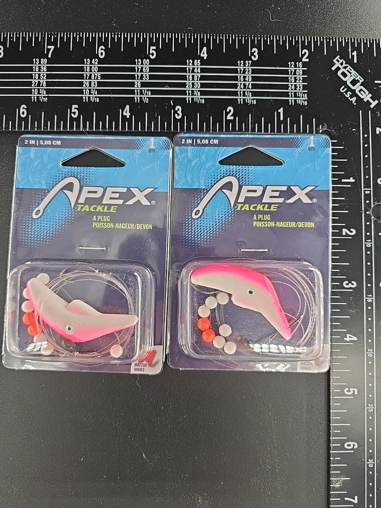(2) Apex Walleye A Plug Crawler Rigs Double Hook GLOW PINK Fish Rig