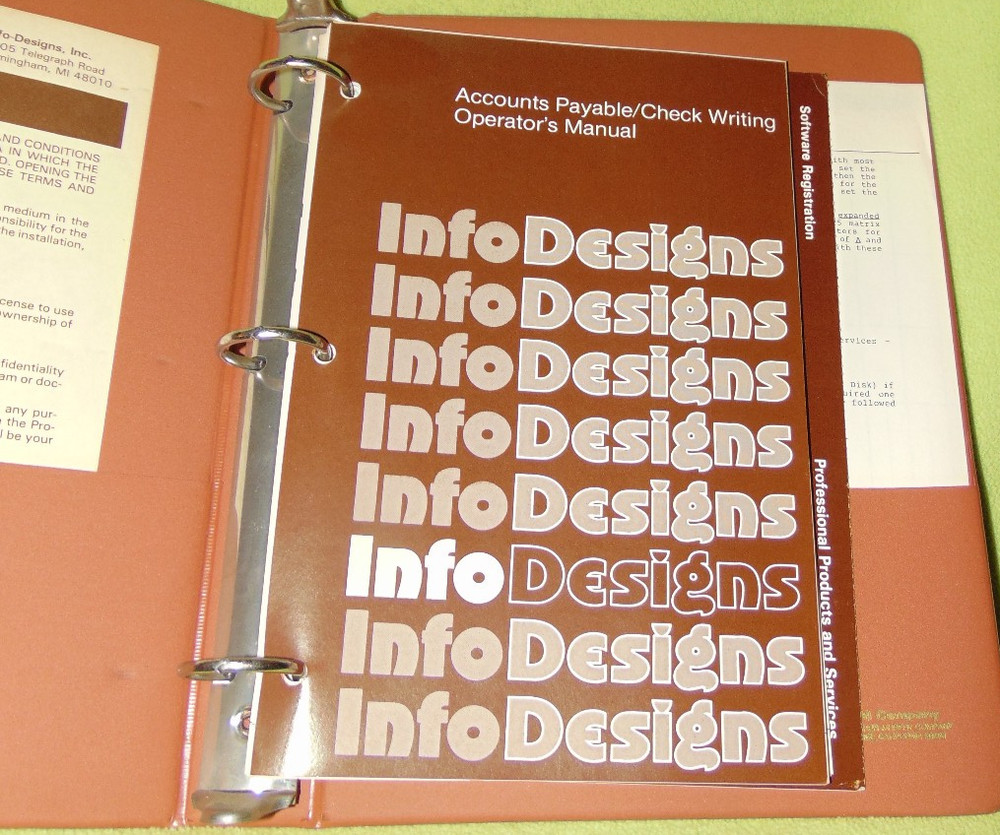 InfoDesigns Commodore 64 Accounts Payable Check Writing Manual Binder