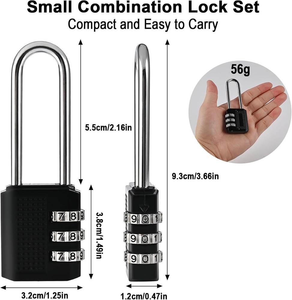 3 Digit Small Combination Locker Lock, 2.2 in Long Shackle Padlock Combination,