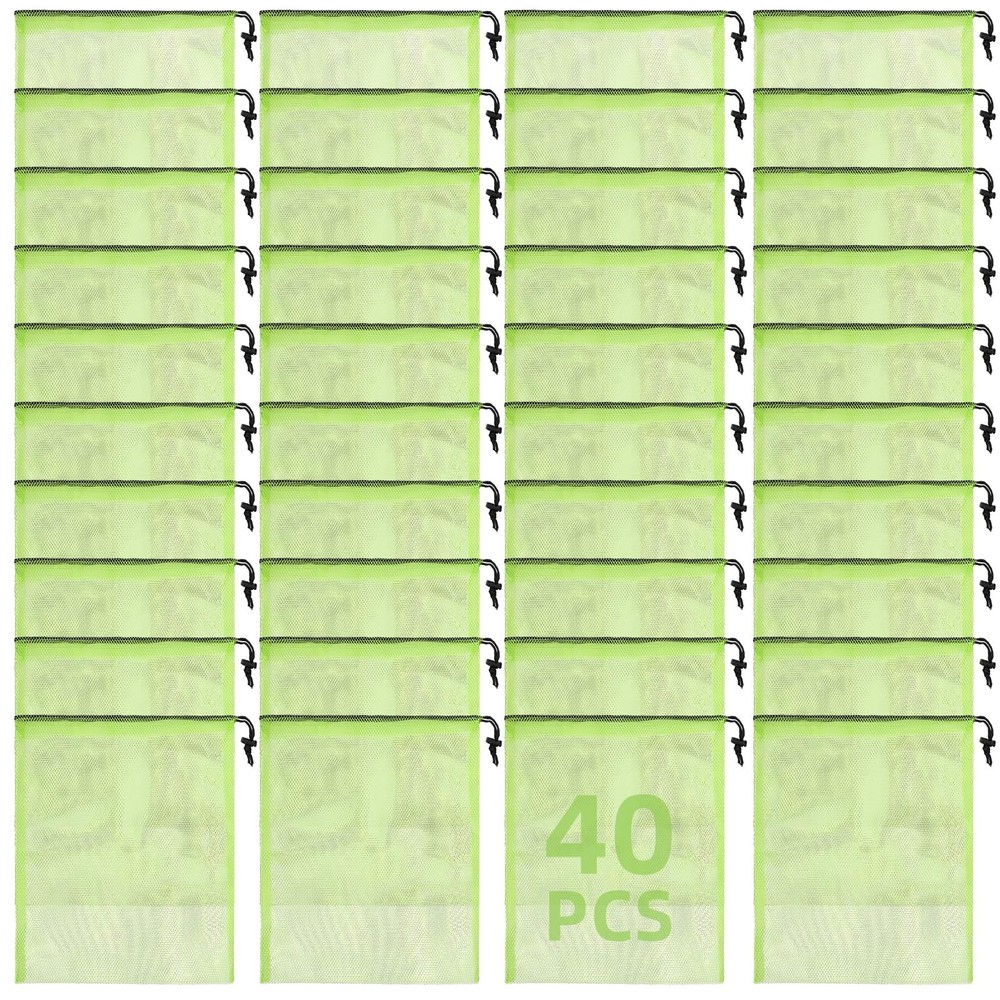 10/20/40/60/100PCS Mesh Drawstring Bag Durable Delicate 40pcs, Green