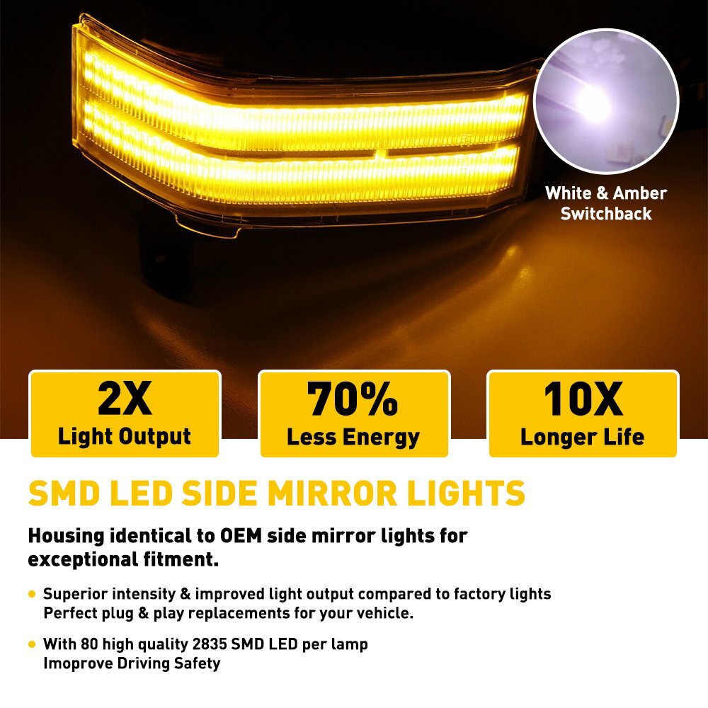 2X LED Switchback White/Amber Side Lights Mirror for Chevy Silverado GMC Sierra