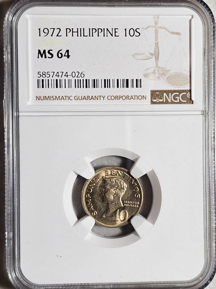 Philippines 10 Sentimos 1972 NGC MS 64
