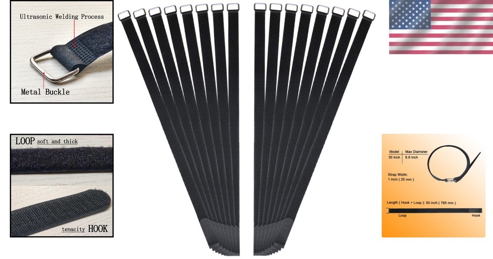 30-Inch Reusable Adjustable Nylon Cable Straps - 16 Pack for Versatile Securing