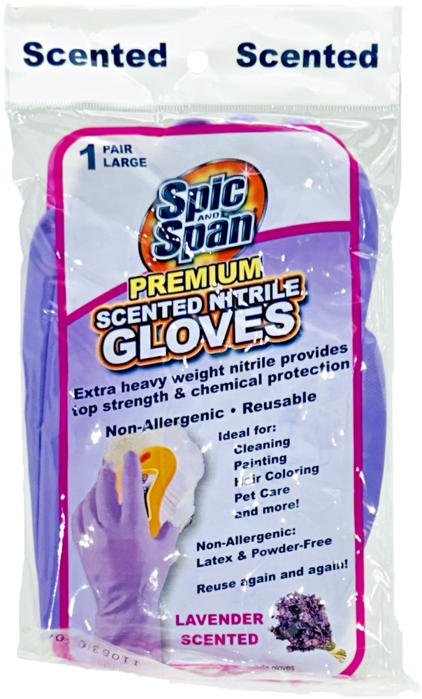 Spic & Span Lavender Scented Nitrile Heavy Weight Premium Reusable Gloves Large