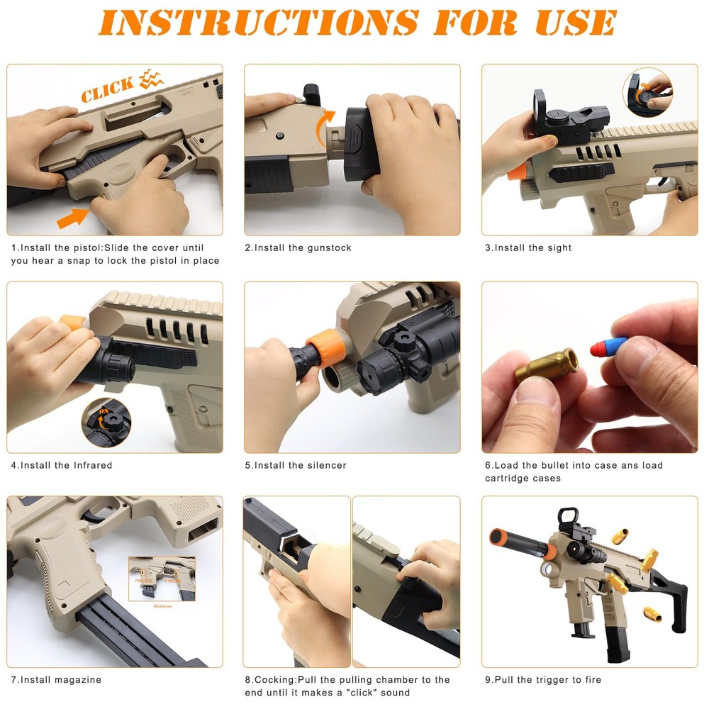 Bugrtey Two Modes Toy Gun Shell Ejecting Rifle with 80 Soft Bullets 40 Shells 2