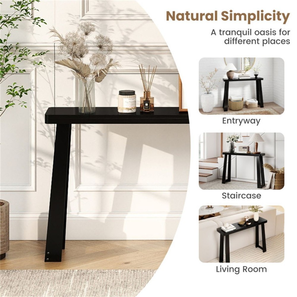 Black Solid Rubberwood Narrow Console Table, 43"Space-Saving Entryway Table