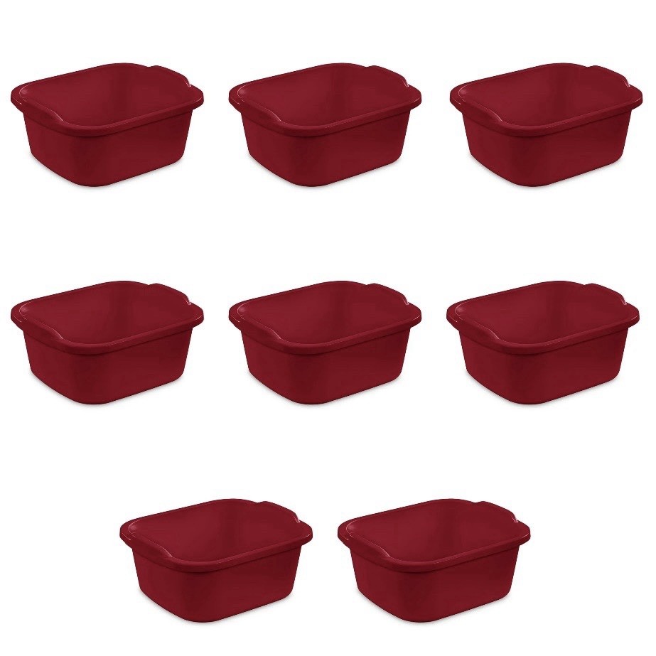Sterilite 0647 Large Multi-Function Home 12-Qt Sink Dish Wash Pan, Red (8 Pack)