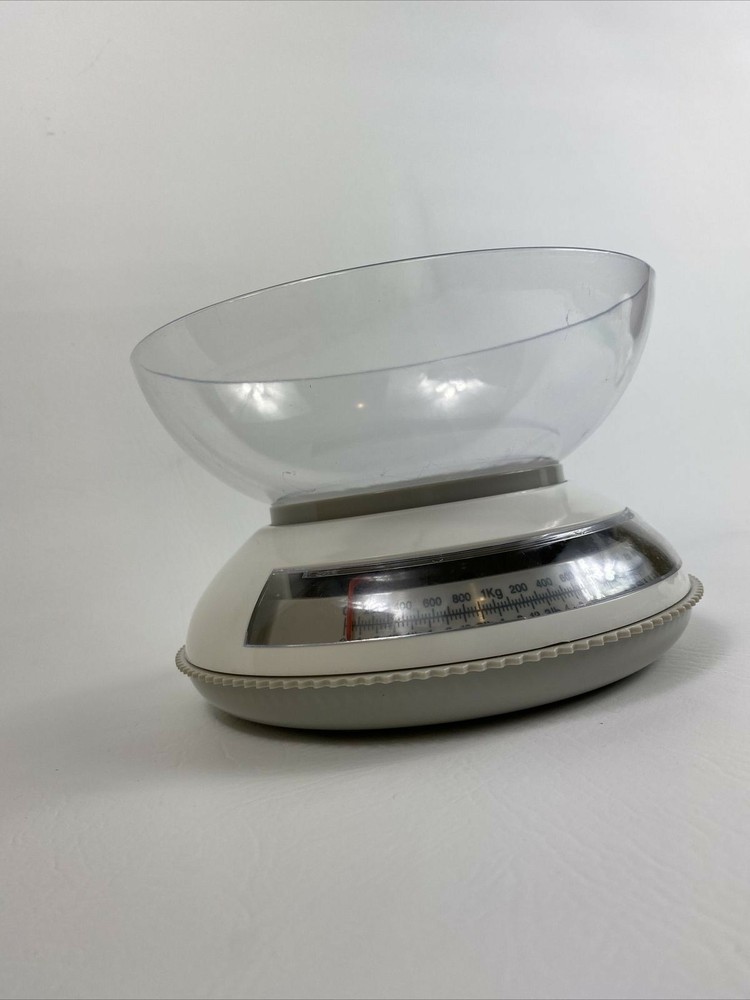 Vintage MCM Kitchen Scale + Original Bowl Grey/White Adjustable