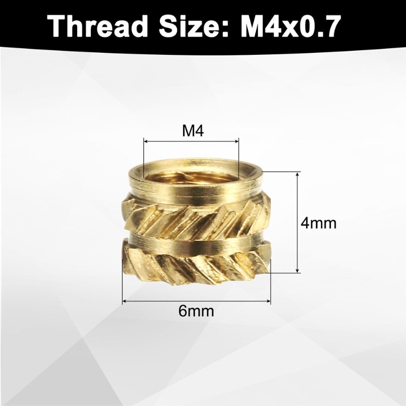 100pcs M4 Threaded Inserts Brass Heat Set Insert M4x4mm, OD 6mm