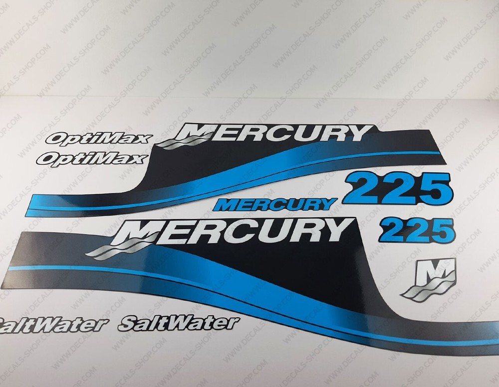 Mercury 225hp Optimax SaltWater outboard engine decals BLUE sticker set
