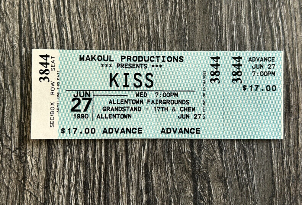KISS TICKET STUB Allentown PA 1990 Hot In The Shade Concert Tour Vintage Kiss